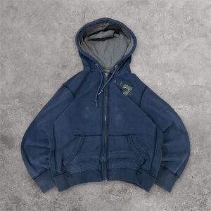 Vintage American Eagle Outfitters Navy Waffle-Lined Zip-Up Hoodie Mens Large